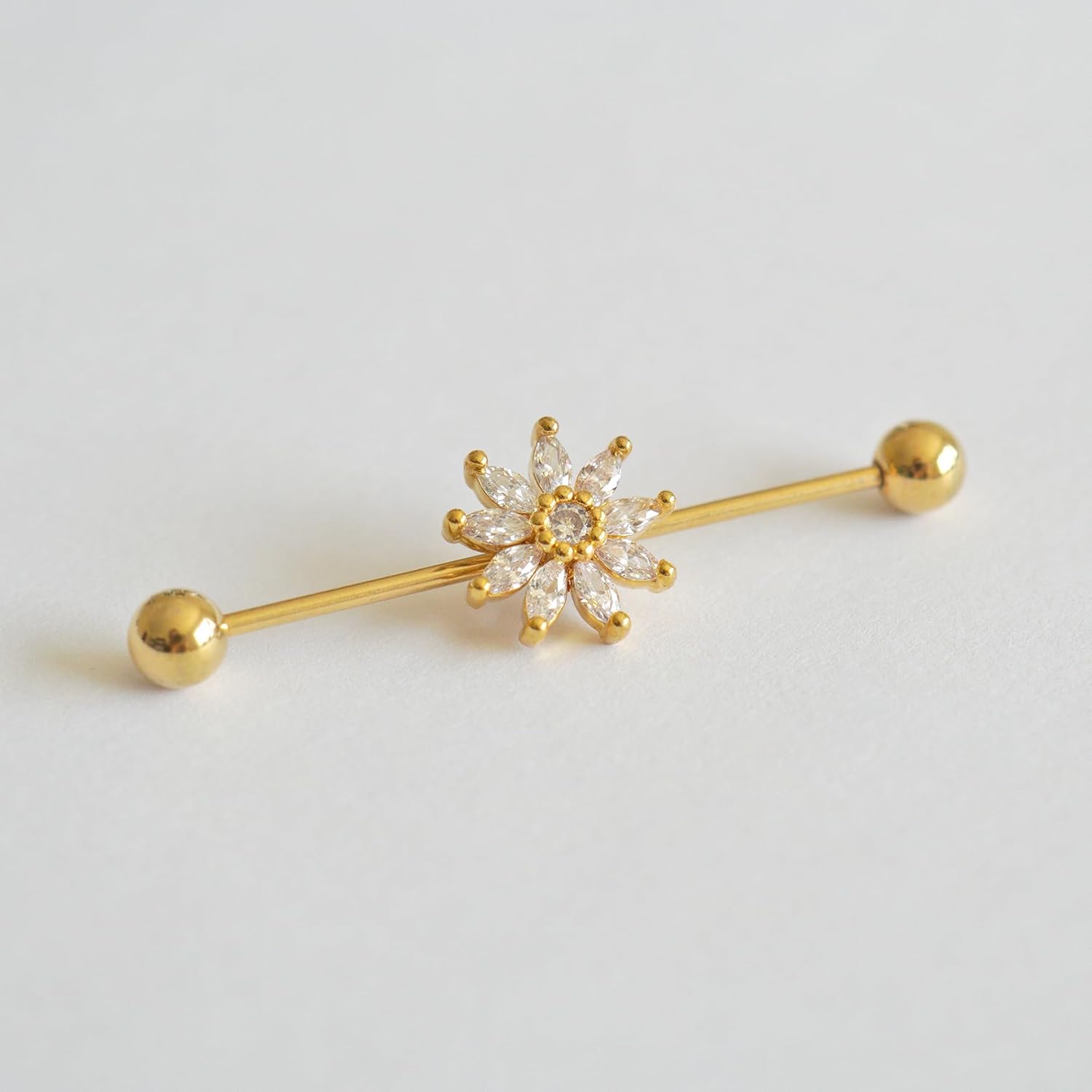 16G 14G CZ Flower Industrial Piercing Jewelry Surgical Steel, Cute Sunflower CZ Industrial Bar Piercing, Industrial Jewelry for Women - Image 8