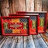 Swadeshi Blessings Handcrafted & Hand-Painted Embossed Wooden Serving Trays Set of 3- for Kitchen/Table & Home Decor/Dinning/Gifts/Restaurants/Living Room/Coffee Table (AntiqueRed)