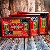 Swadeshi Blessings Handcrafted & Hand-Painted Embossed Wooden Serving Trays Set of 3- for Kitchen/Table & Home Decor/Dinning/Gifts/Restaurants/Living Room/Coffee Table (AntiqueRed)