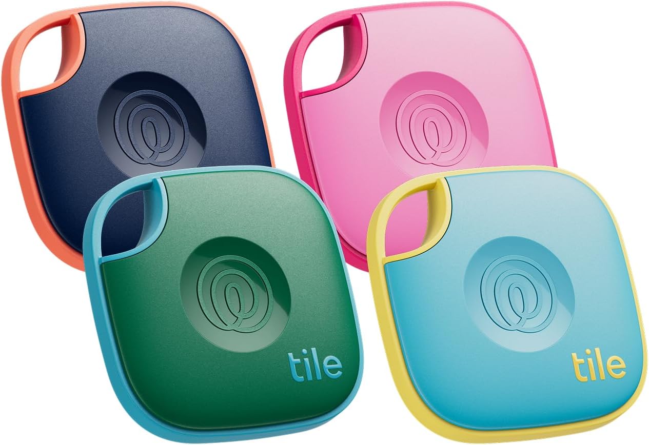 Tile by Life360 Mate Bluetooth Tracker, Keys Finder and Item Locator for Keys, Bags and More. Phone Finder. Both iOS and Android Compatible. 4-Pack (Colours)