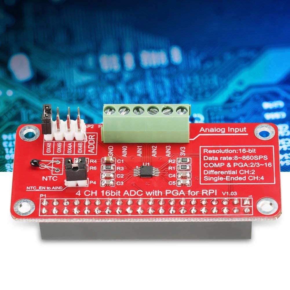 Scheda Modulo ADC, 16-Bit ADS1115 ADC Modulo Convertitore Analogico-Digitale ADC per Raspberry Pi 3/2/B+