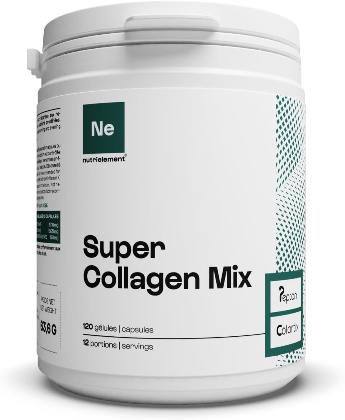 Nutrielement – Super Collagen Mix (Type 1 and 2) – 120 capsules – Hydrolyzed collagen synergy – Dietary supplement Skin, Hair, Nails, Bones and Joints | By Nutrimuscle
