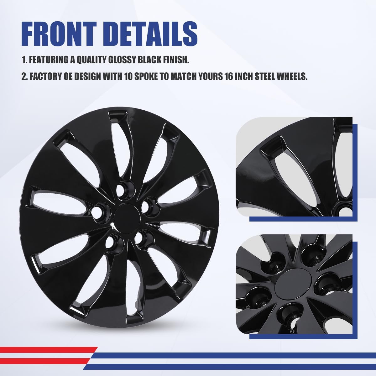 16 inch Wheel Rims Cover for 2011 2012 Honda Accord Sedan, 16" Hubcaps for Accord 2008 2009 2010, R16 Steel Wheels Hub Caps, Bolt On Installation, 4 Packs, Black Lacquer