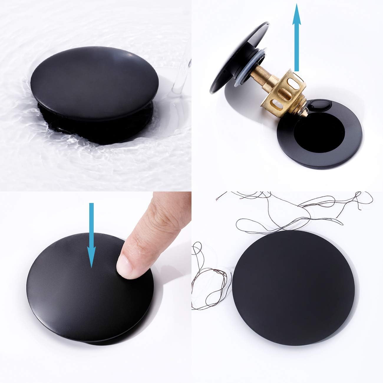 KES Bathroom Sink Drain with Strainer Basket Hair Catcher Anti Clog Pop Up Drain Stopper Vanity Vessel Sink with Overflow, Matte Black S2013A-BK - - 