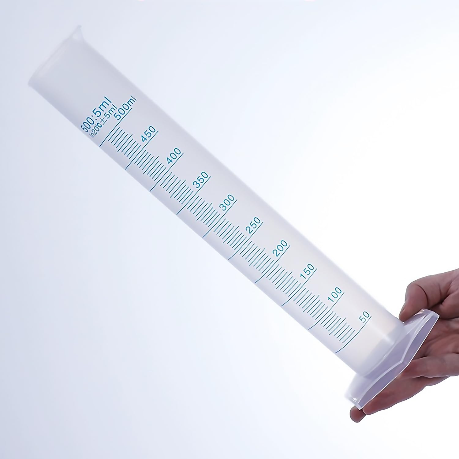 2 cilindros graduados de plástico de 500 ml, juego de cilindros de medición de química de laboratorio, polímero duradero de clase A, graduaciones transparentes, marcado de 2 lados con boquilla