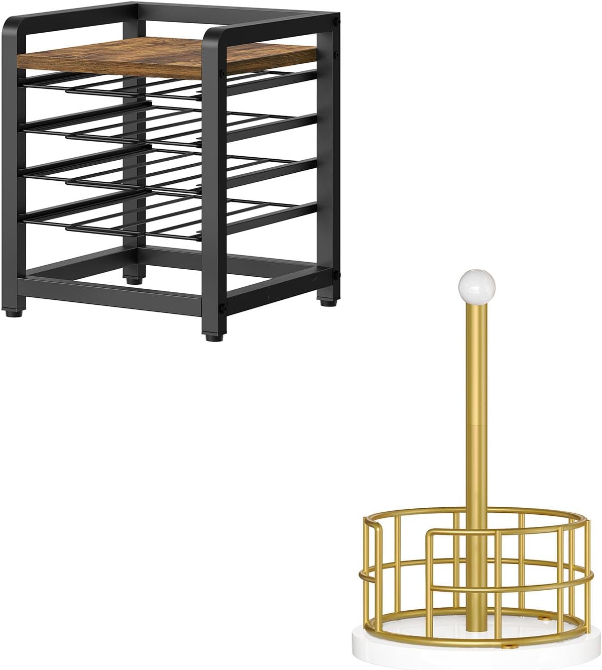 Coffee Pod Drawer Holder, 4 Tier Organizer for K Cup, 80 Pods Capacity, Paper Towel Holder, Kitchen Paper Towel Holder for Countertop, KH04BRY1-CJ05DW