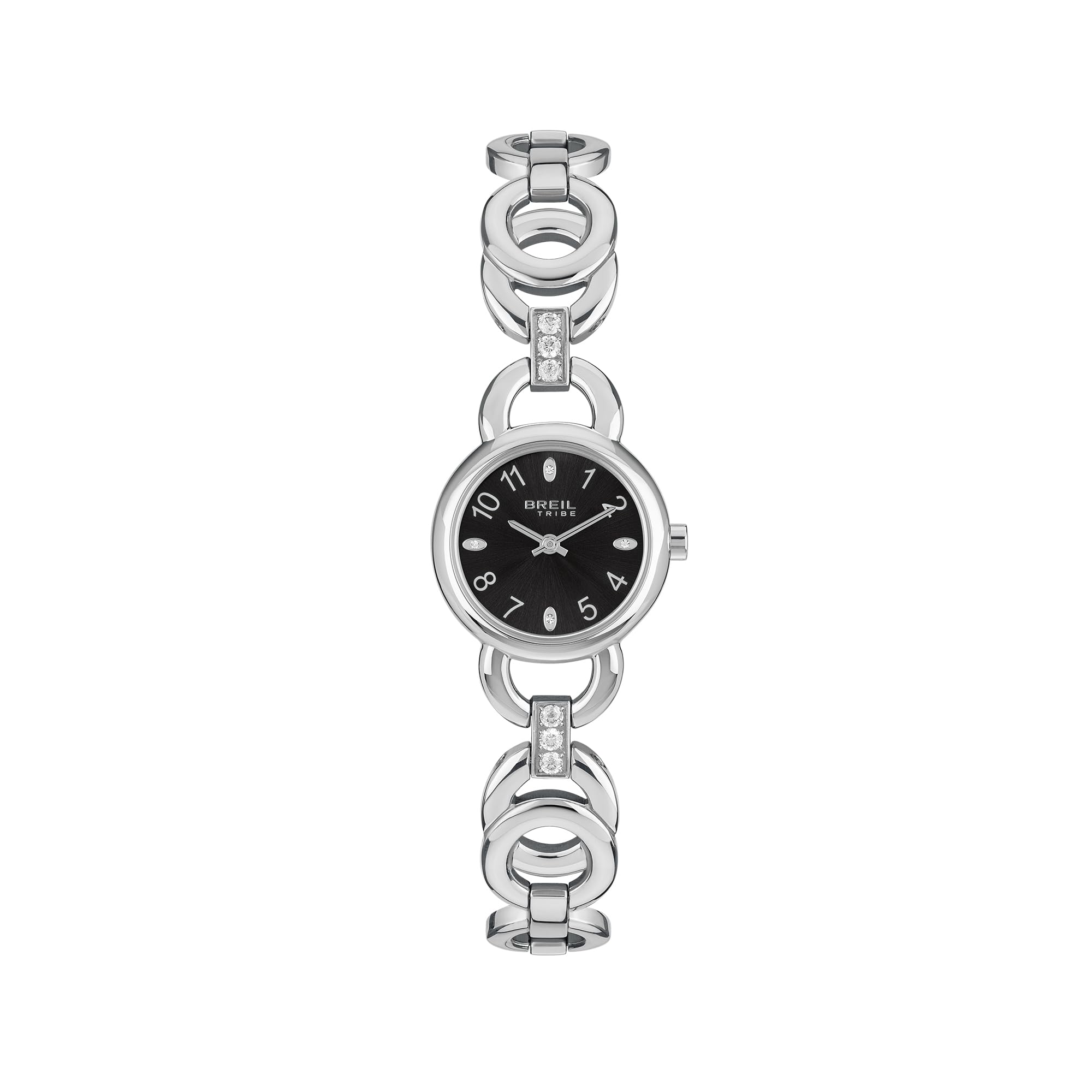 Breil, Collezione Alya, Orologio Donna in Acciaio, Bracciale a Maglie Tonde Intrecciate, Quadrante Rotondo Minimal, Impreziosito da Cristalli, Cassa 26mm, Chiusura a Gioiello