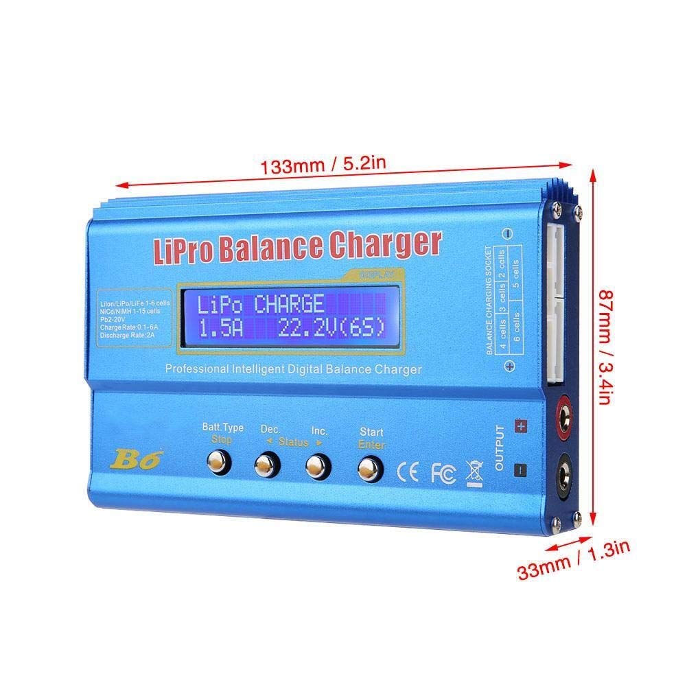 DEWIN Chargeur de Batterie LiPo équilibré, B6 80W Balance LCD Numérique Chargeur Déchargeur for LLiPo RC Batterie (EU Plug)