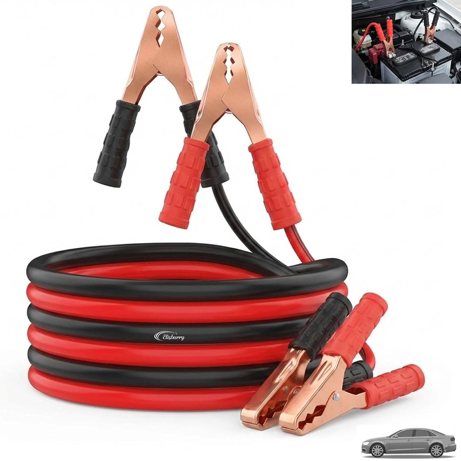 Heavy Duty Auto Jumper Cables 500 Amp | 5 Ft Booster Cables for Cars, SUVs & Trucks | Thick Copper-Coated Clamps with Strong Grip | Insulated Emergency Battery Jump Start Cable - DN-1