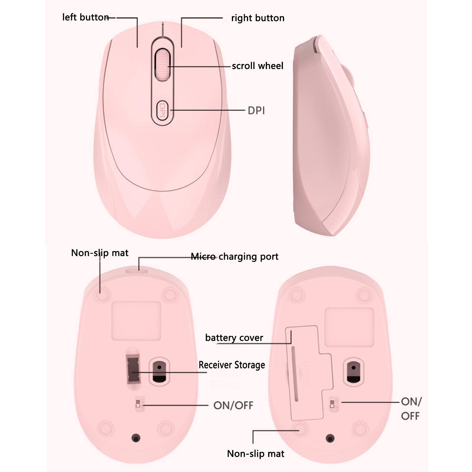 JUSHZ Bezprzewodowa mysz komputerowa do laptopa, gier, Bluetooth, ładowalne, ergonomiczne urządzenie wskazujące mysz, fotoelektryczna 2,4 GHz, podwójny tryb, regulacja DPI (101 x 63 x 35 mm, czarna)