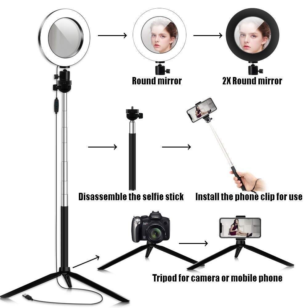 Luce ad anello a LED da 8,7 pollici con specchio per il trucco con supporto per treppiede e supporto per telefono flessibile per video e trucco di YouTube, lampada a LED da tavolo regolabile