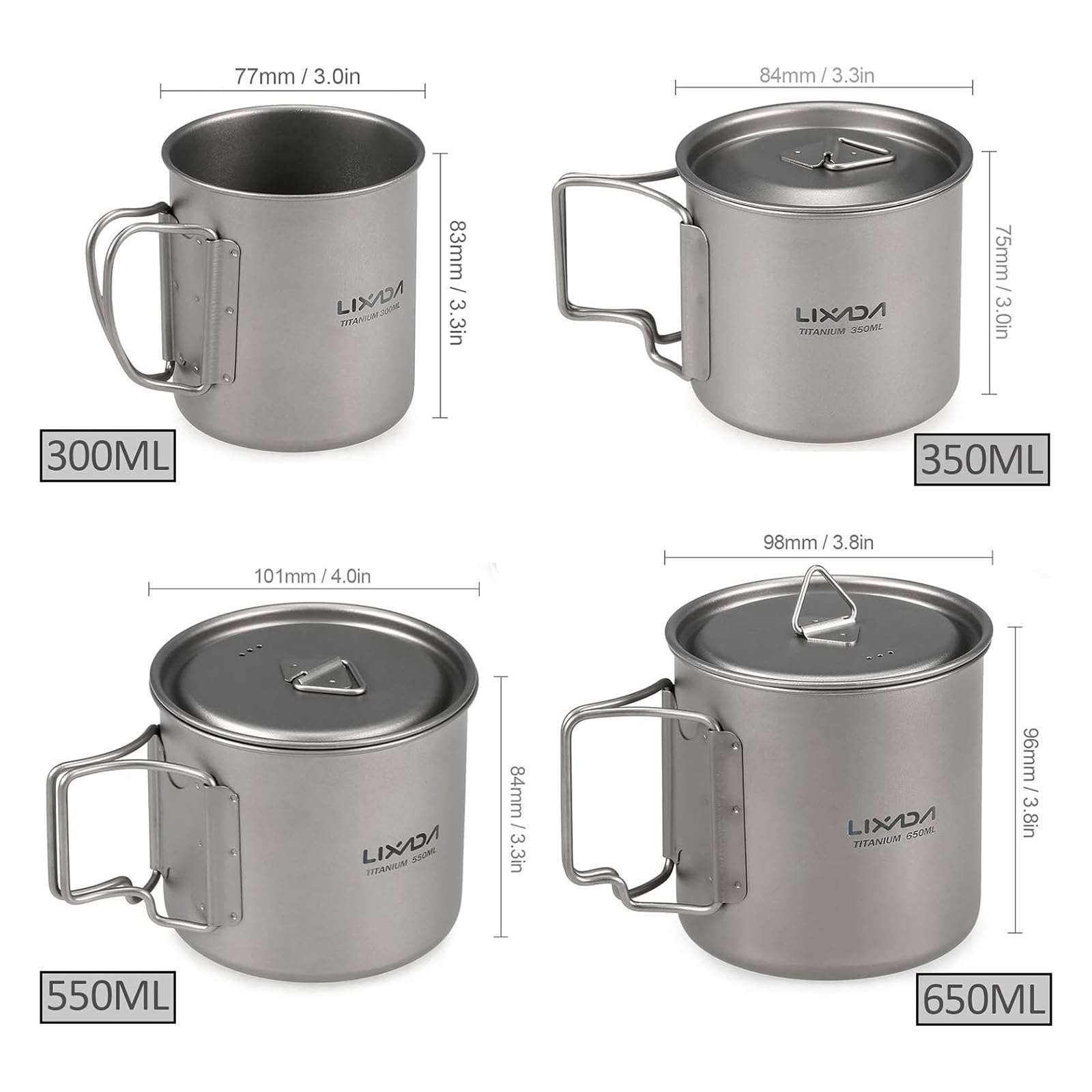 Lixada Set 2 Pentole In Titanio Ultraleggero Per Campeggio - Manici Pieghevoli, Borsa Rete Inclusa - Foto 4