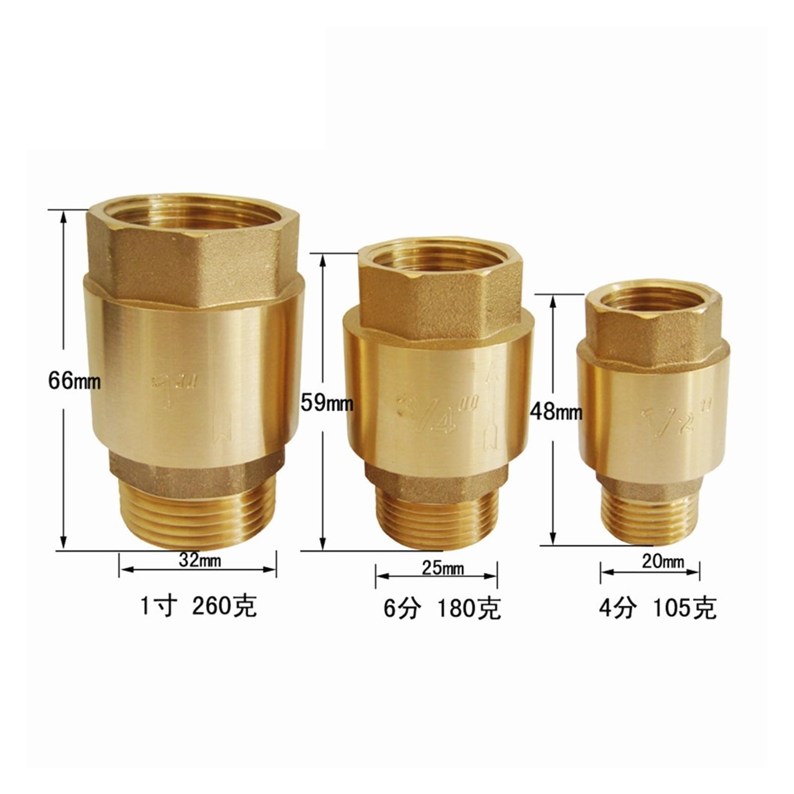1 Pz Ottone 1/2 "3/4" 1 "Filettatura femmina X Filettatura maschio Valvola di ritegno verticale Valvola unidirezionale(Size:1/2")