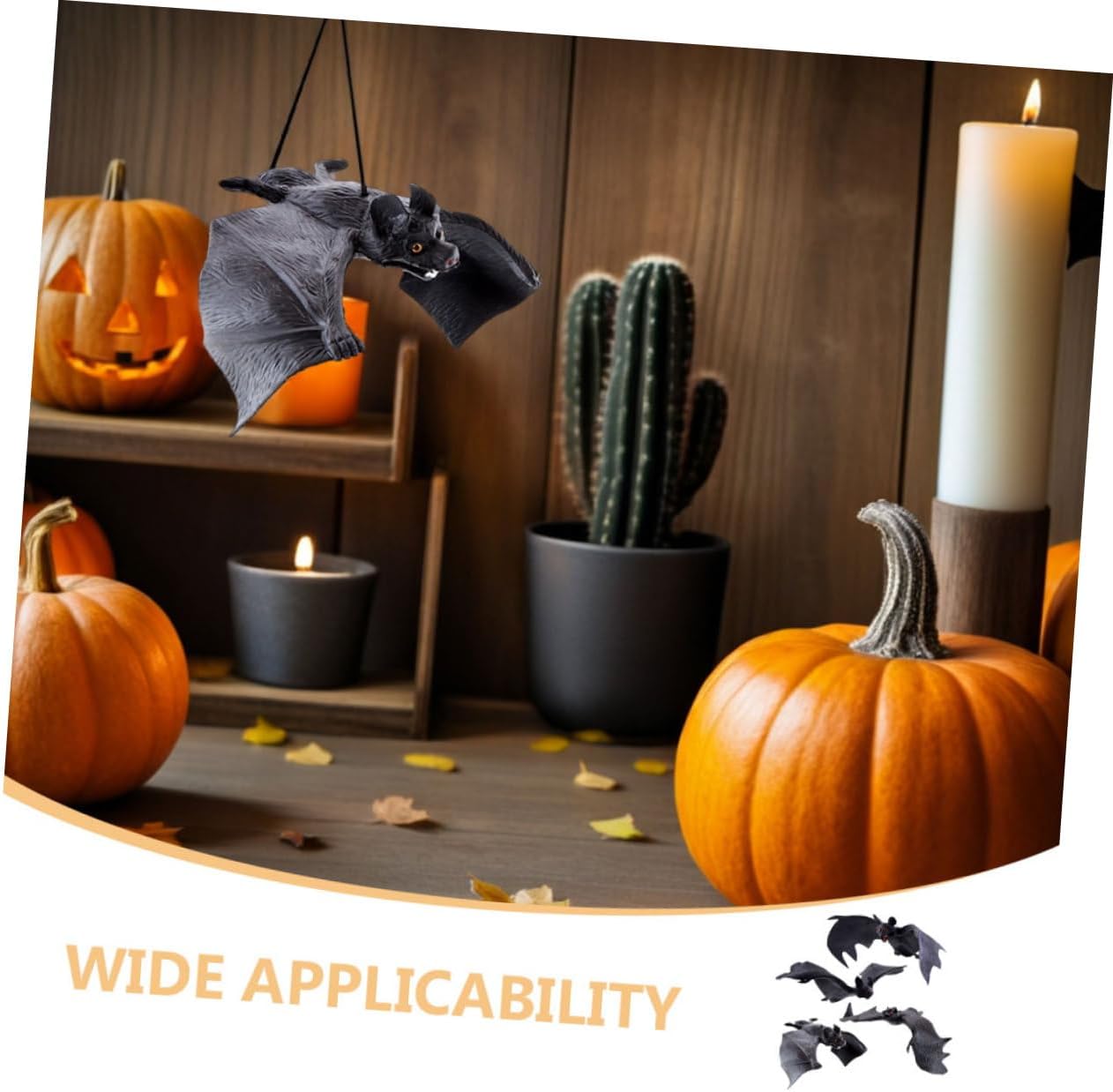 VICASKY 8pcs Halloween Hanging Bat Pendants, Realistic Plastic Bat Decorations for Indoor Outdoor Party and Door Hanging, Large and Small Sizes with Thick and Standard Styles