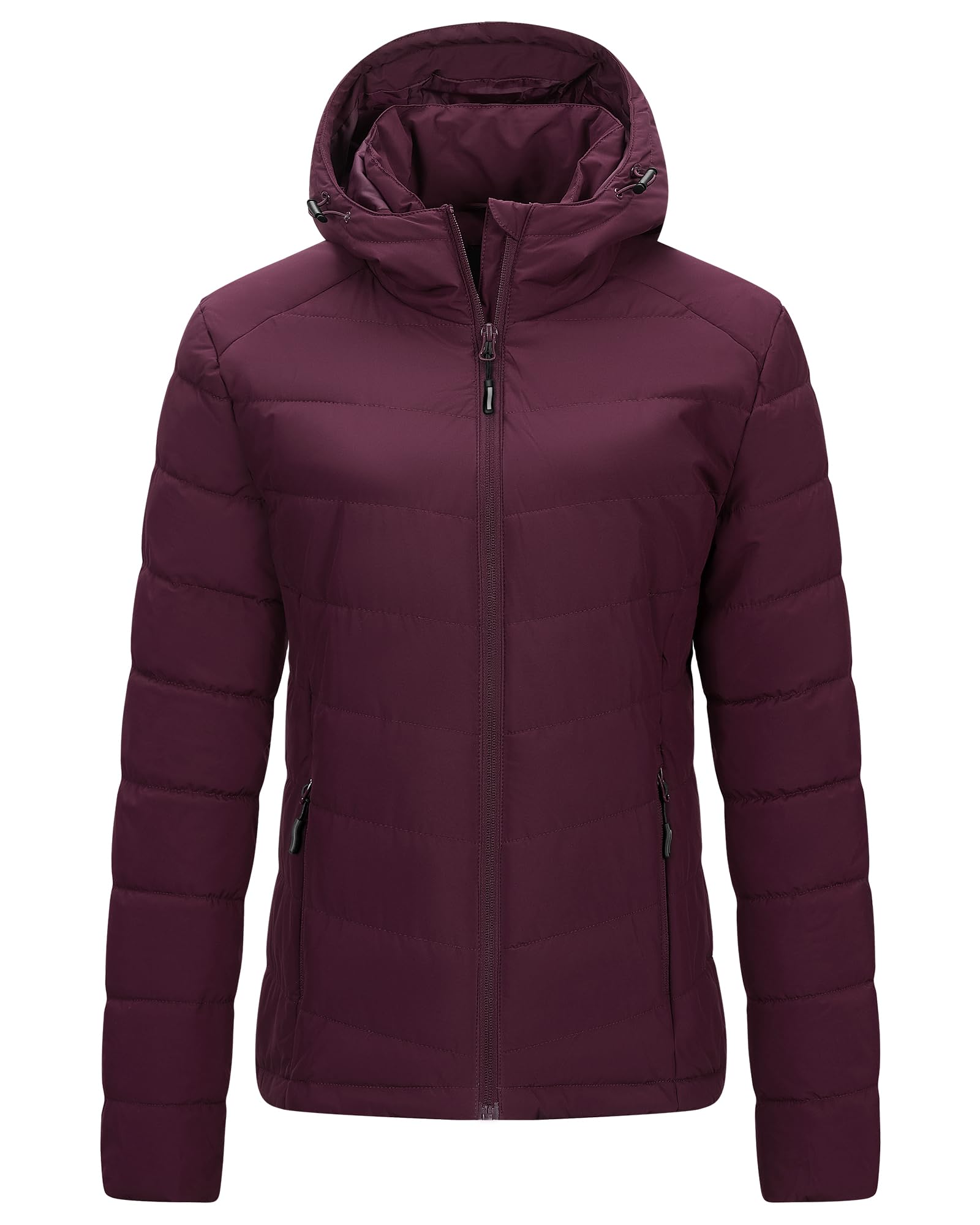 Outdoor Ventures Chaqueta impermeable para mujer, cálida chaqueta de invierno con capucha, ligera, acolchada, para senderismo, camping, viajes