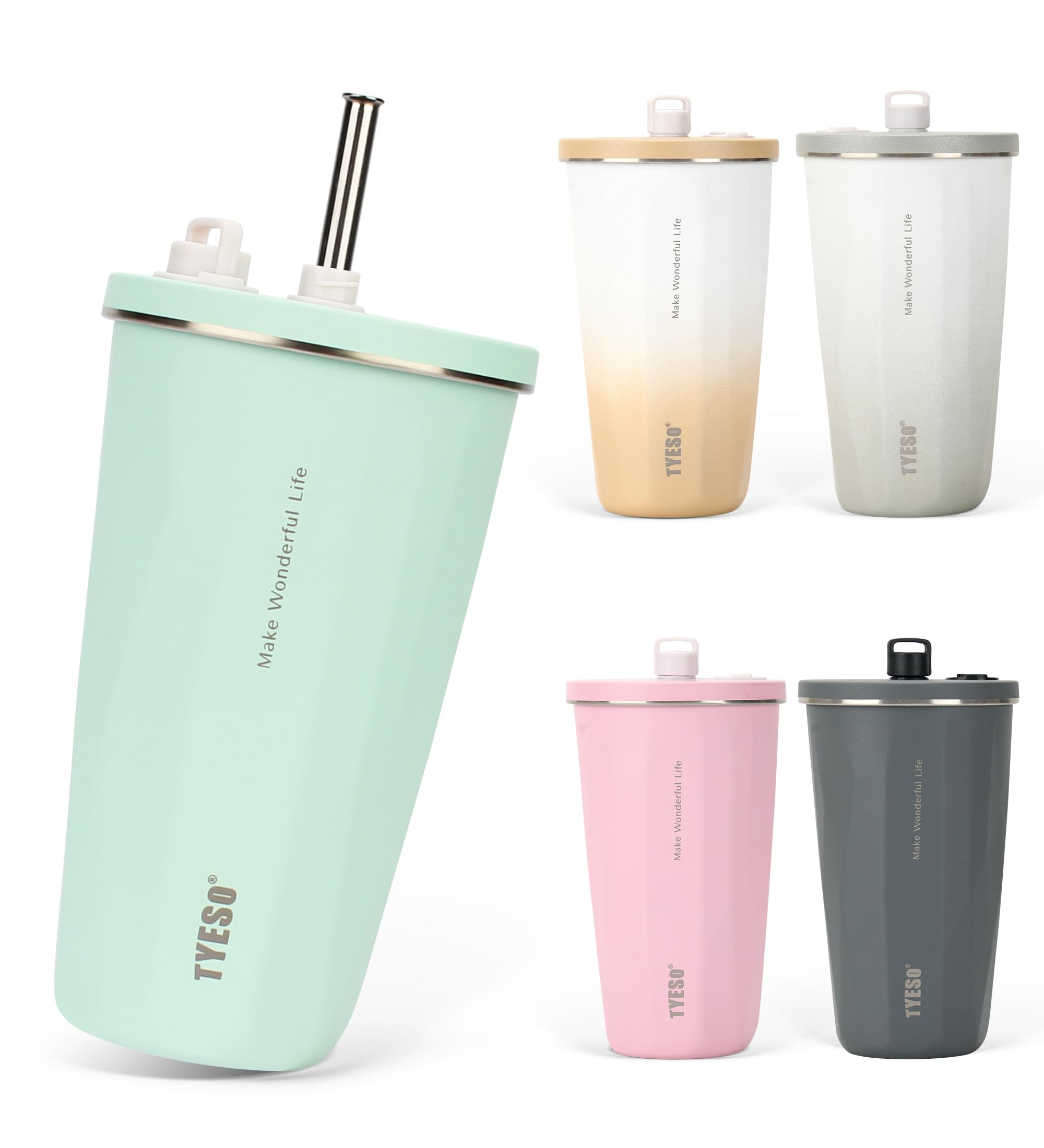 【SNSで話題】TYESO タンブラー ストロー付き 600ml ステンレス 蓋…