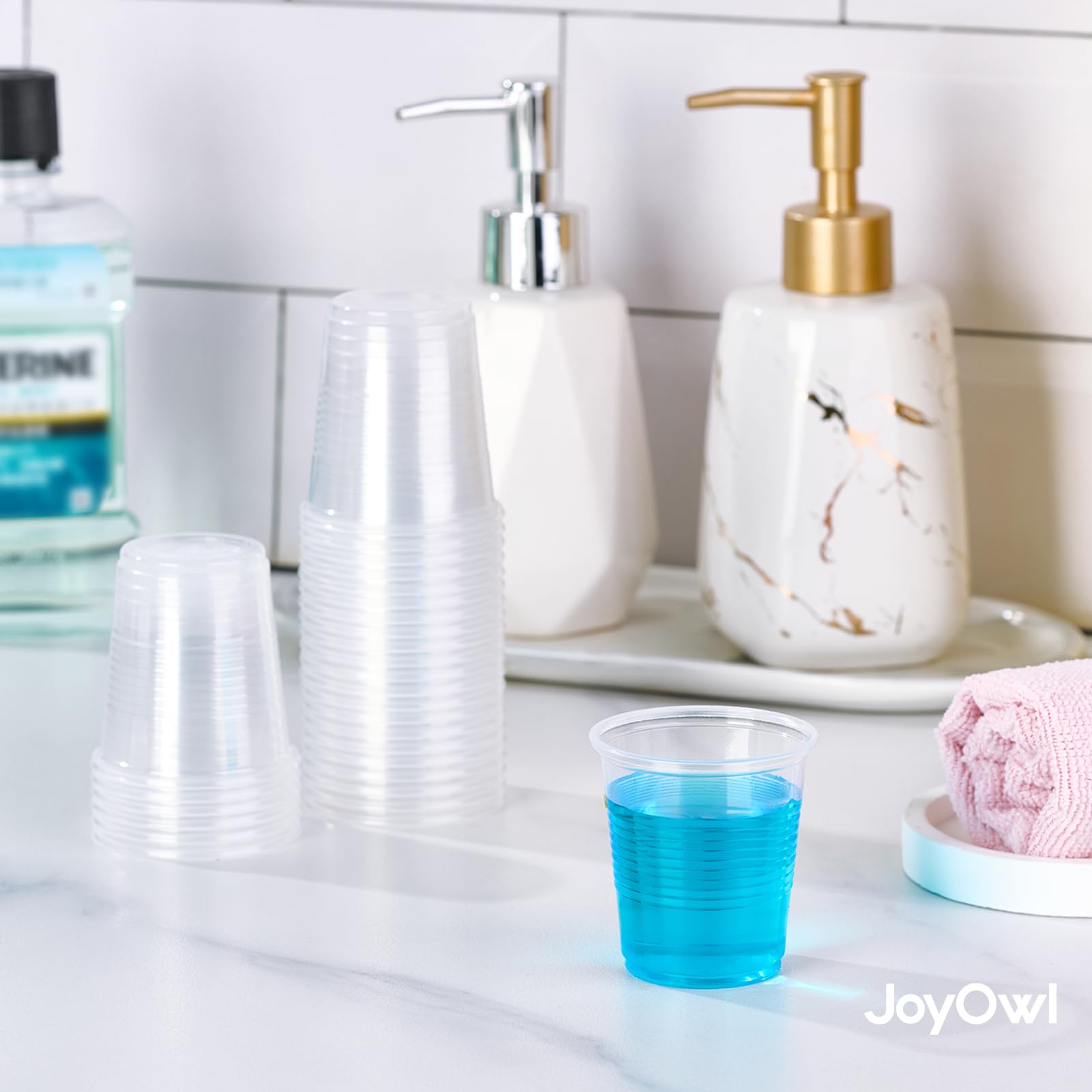 JoyOwl 500 Pack 3oz Disposable Plastic Cups, Bathroom Mouthwash Cups, Mini Tasting Tumblers for Home Medicine, Restaurant Sauce, Kids Crafts