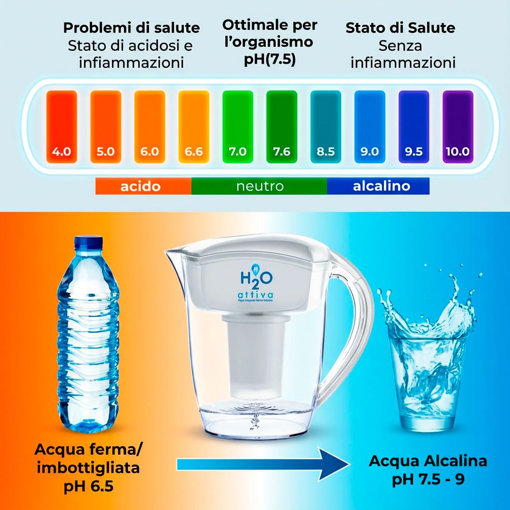 Filtro Originale a 7 Stadi per Caraffa Filtrante H20 Attiva | 450 Litri di Capacità Filtrante | Genera Acqua Idrogenata Alcalina Ionizzata Purificata Naturalmente e Micro-Strutturata (1)