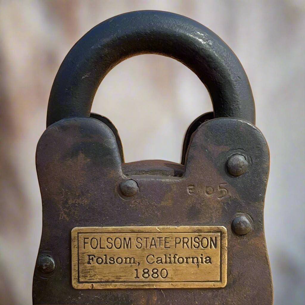 Folsom 1880 California State Prison Cast Iron Lock Keys Brass Tag with Antique Finish (4" x 2.5")