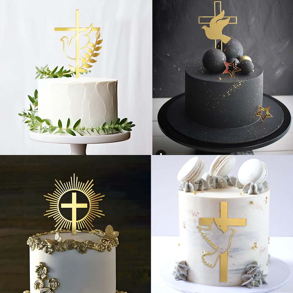 Decorazioni Per Torta A Forma Di Croce, Acrilico Effetto Specchio Arcobaleno, 2 Pezzi, Riutilizzabili, Per Prima Comunione, Matrimoni
