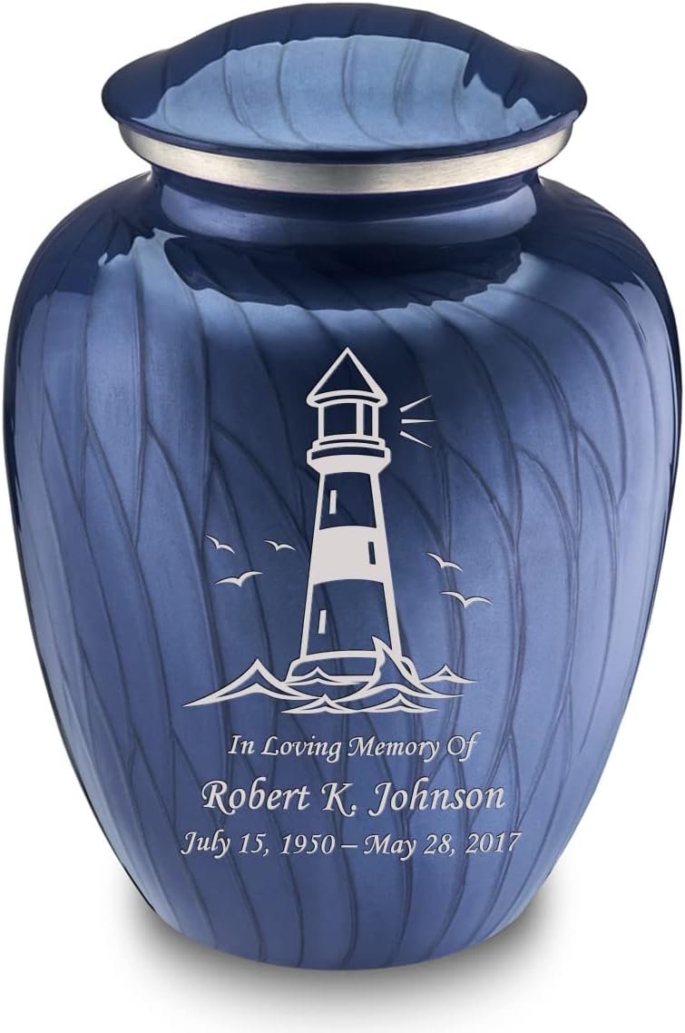 Geturns Embrace Adult Personalized Lighthouse Cremation Urns for Human Ashes I Large Pearl Cobalt Blue Funeral Urn for Men and Women I 200 lbs
