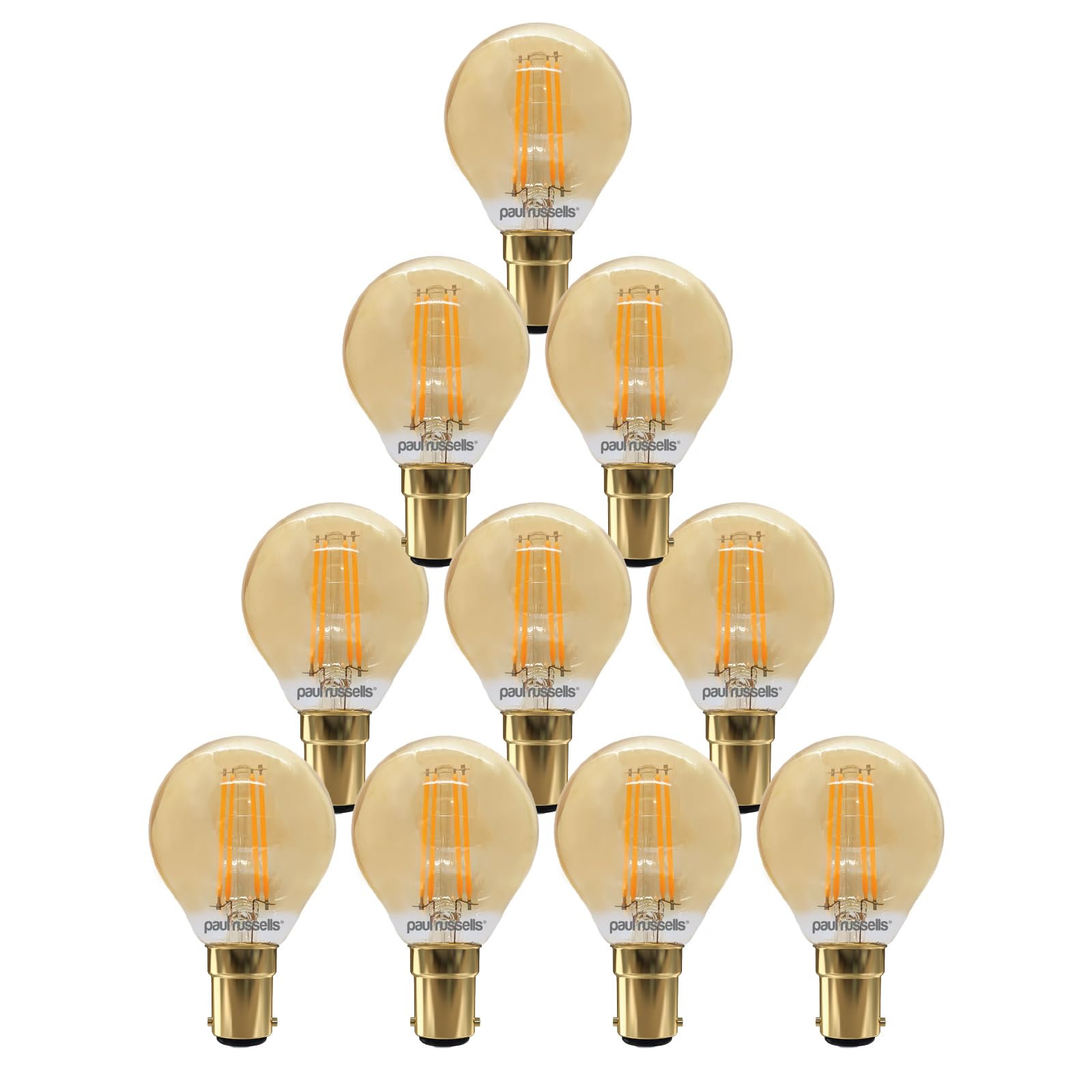 paul russells Dimmable Filament Golf Ball LED Bulbs, Small Bayonet Cap, B15, SBC, 4.5Watt 423LM G45 40w Equivalent, Mini Globe 2200K Amber, Energy Saving, Decorative Chandelier Lamps, Pack of 10