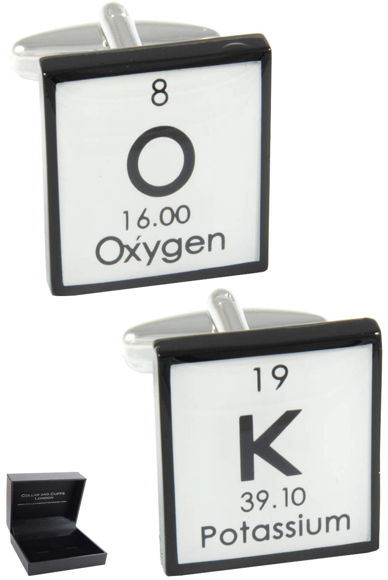 Premium Cufflinks with Gift Box - OK - Solid Brass - Periodic Table Chemical Symbols - Square - Black and White Colors