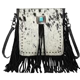 Montana West Cowhide Purse Fringe Western Purses for Women Small Crossbody Bags Wallet Leather Shoulder Cross Body Bag Messenger Handbag