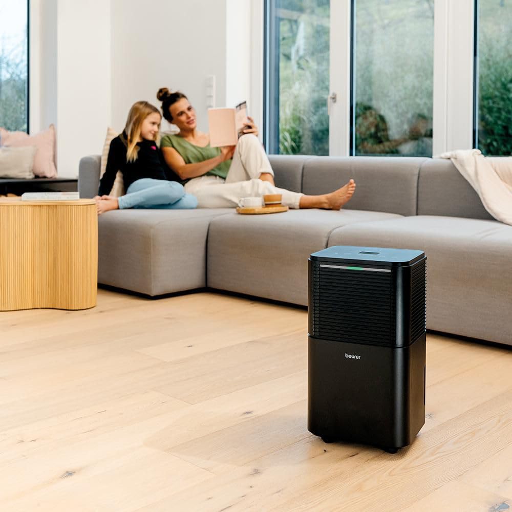 Beurer LE 150 elektrischer Luftentfeuchter, 12L/24h, Raumentfeuchter mit Automatik- & Wäschetrocknungsfunktion, besonders leise im Nachtmodus, gegen Schimmel & Gerüche, 2L Wassertank, bis 30m2