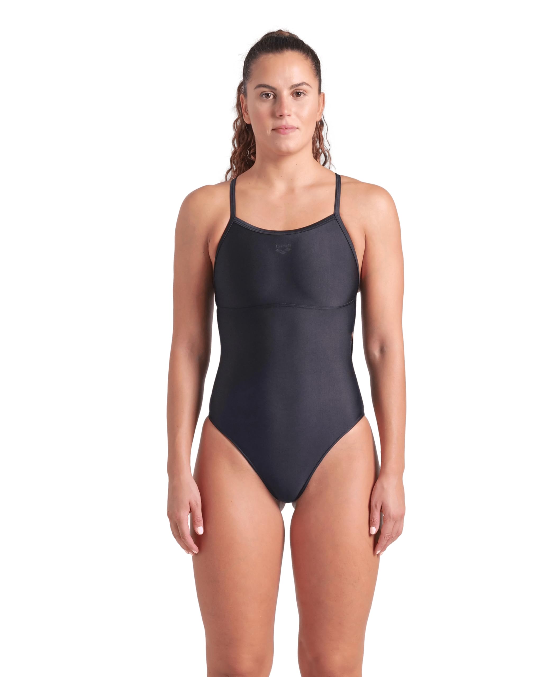 ARENA Women's Feel Solid Light Drop Back Swimsuit Ladies Athletic Swimwear One Piece, Black/Black, 34