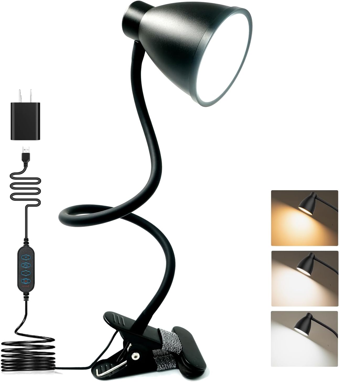 BOHON Desk Lamp 3 Color Modes 10 Brightness Dimmer Reading Light 10W 38 LED Clamp Lamp with Auto Off Timer 360° Flexible Gooseneck Clip on Light for Bed Bedside, AC Adapter Include BOHON Desk Lamp 3 Color Modes 10 Brightness Dimmer Reading Light 10W 38 LED Clamp Lamp with Auto Off Timer 360° Flexible Gooseneck Clip on Light for Bed Bedside, AC Adapter Include
