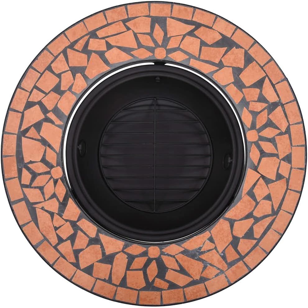 vidaXL Steel and Ceramic Mosaic Fire Pit Stove 26.8" - Terracotta - Outdoor Heating Solution, BBQ Partner, Round Tabletop for Convenience, Resistant Construction, WARNS Cancer and Reproductive Harm