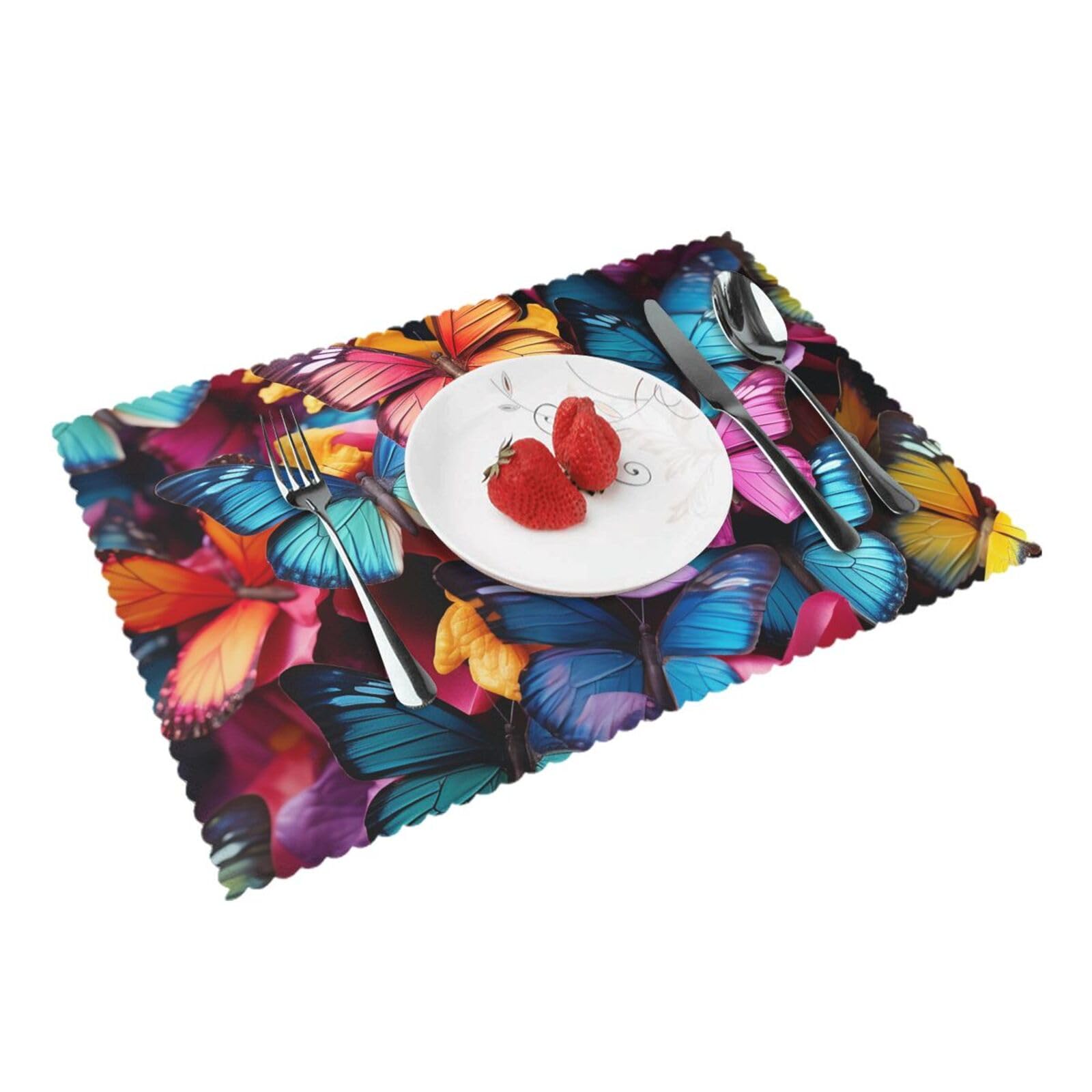 Placemats Set of 4 Heat Resistant Woven Place Mats for Dining Table Colorful Butterflies Placemats Washable Wipeable PVC Table Mats Indoor/Outdoor Place Mats for Party Kitchen Decor 30x45 cm