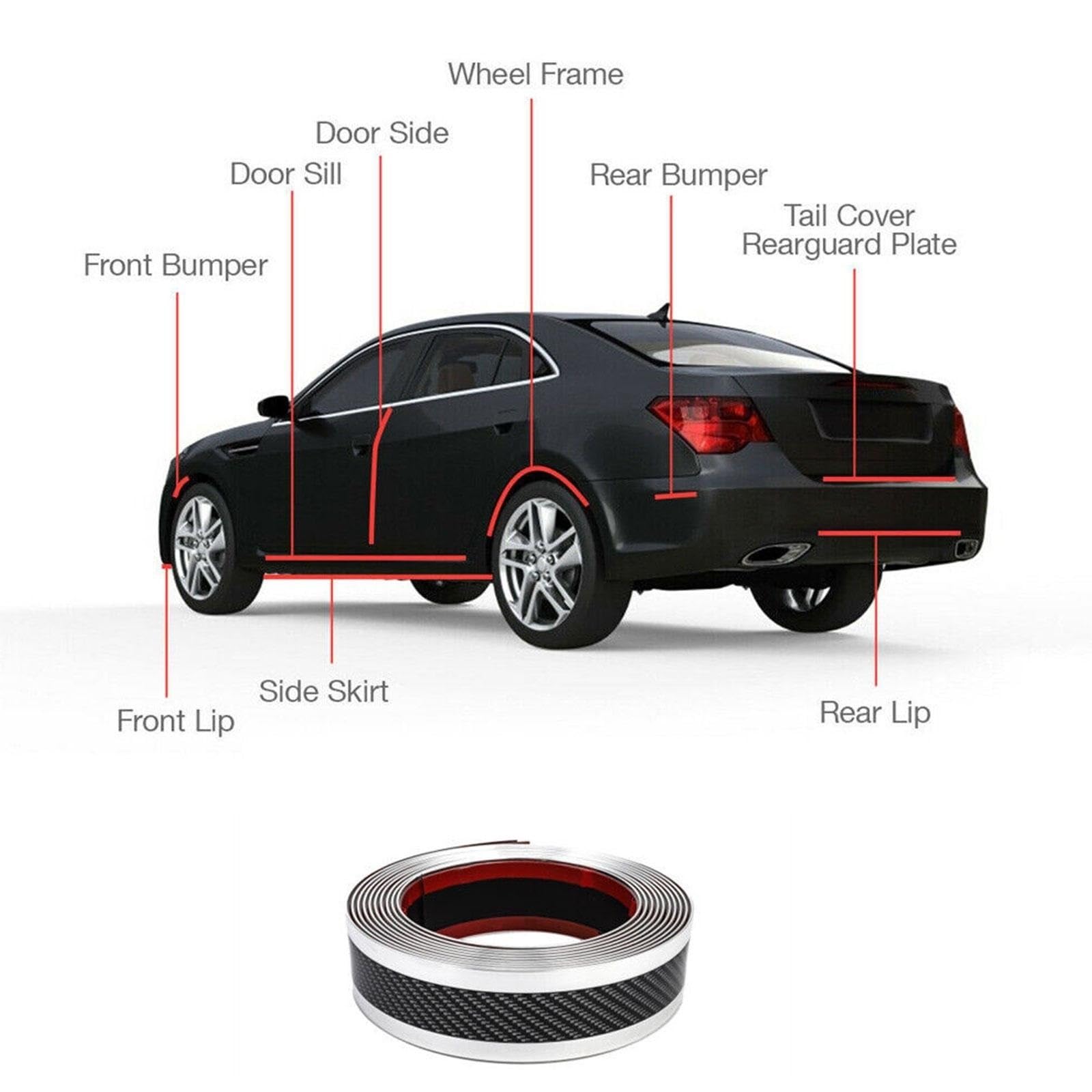 Tira Protectora de Parachoques Pegatinas para Coche, Protector de umbral Puerta antiarañazos, Tira Goma Fibra Carbono, película Protectora para Parachoques(B)