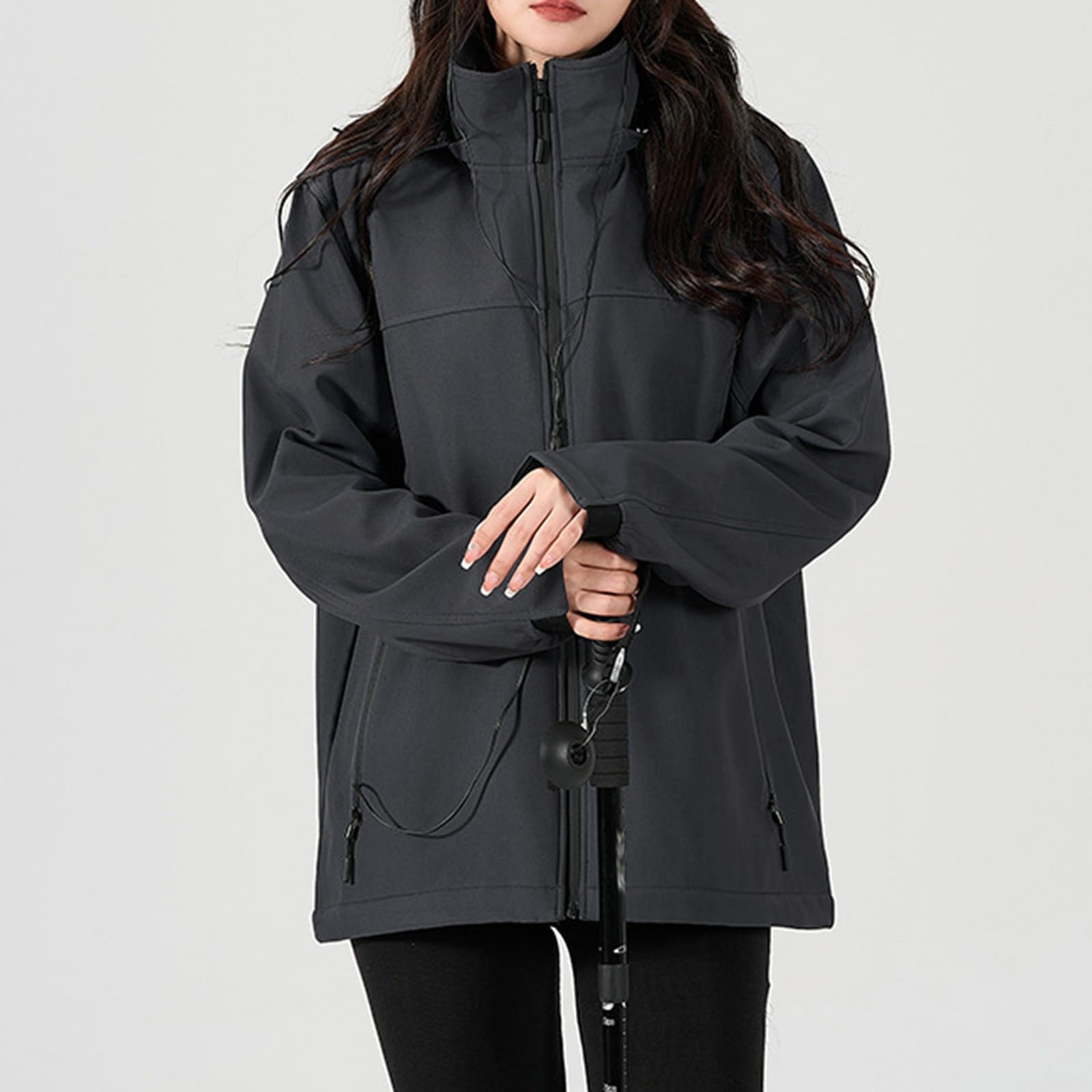 Mujer al aire libre montañismo ropa deportiva con senderismo impermeable abrigo cortavientos de longitud media