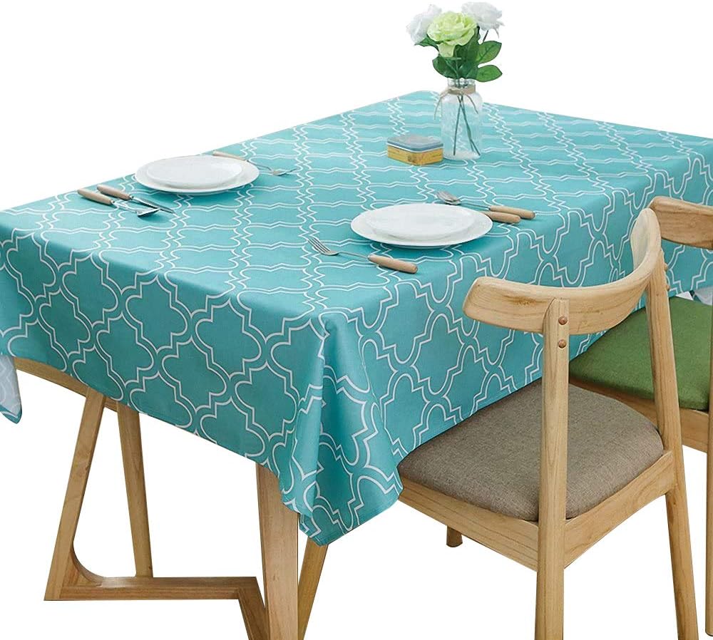 Lamberia Rectangle Vinyl Fabric Tablecloth Heavyweight Spill-Proof and Stain Resistant, 60"x120" Oblong, Seats 12-14 People, Acid Blue