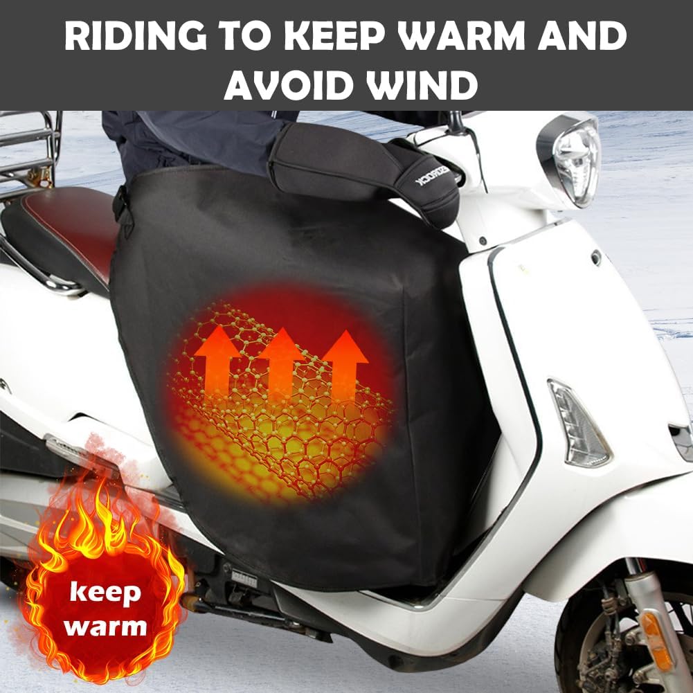Manta para patas de scooter, impermeable, resistente al viento, protección contra la lluvia, delantal térmico de forro polar negro, 62 x 45 x 35 cm