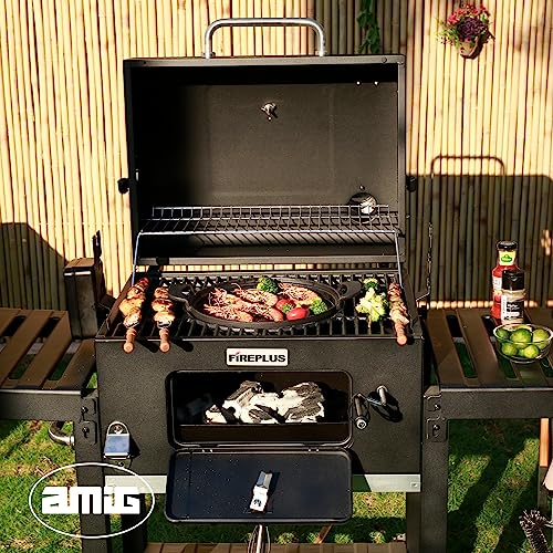 Amig - Holzkohlegrill, Fireplus Tragbarer Barbacue | Grill mit Rädern und Seitenablagen | Belüftungssystem und Aschebehälter | Stahlgrill 57 x 42 cm | Maße: 116,5 x 13,1 x 56 cm – Bild 3