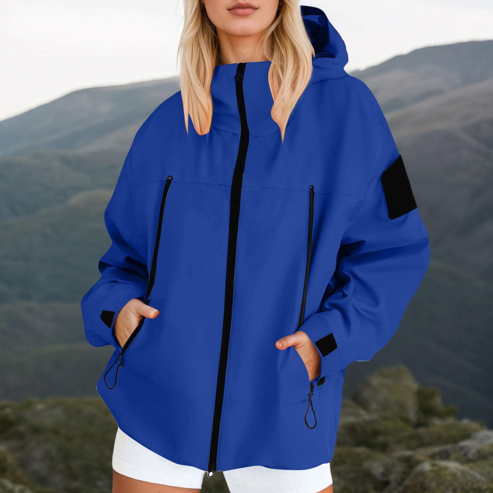 Genérico Chaqueta Entretiempo Mujer-Chaqueta Ligera Cortavientos Para Senderismo Al Aire Libre Para OtoñO Informal Con Capucha Impermeable De Viaje CóModo