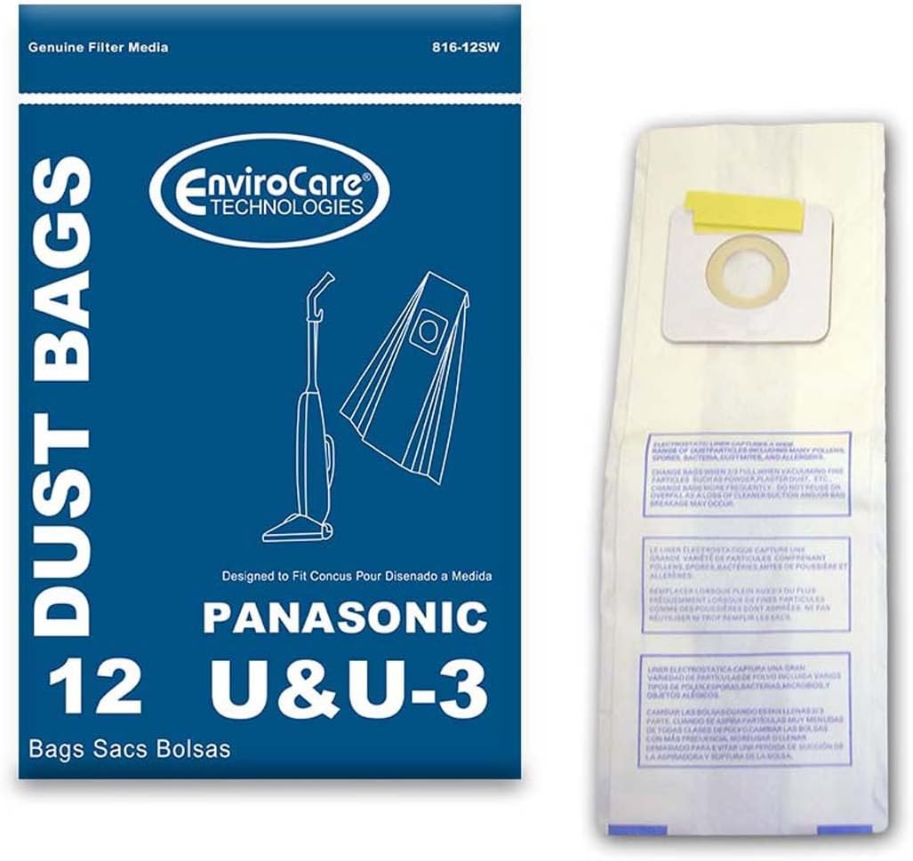 EnviroCare Replacement Vacuum Cleaner Dust Bags Designed to fit Panasonic Types U, U-3, U-6 12 bags