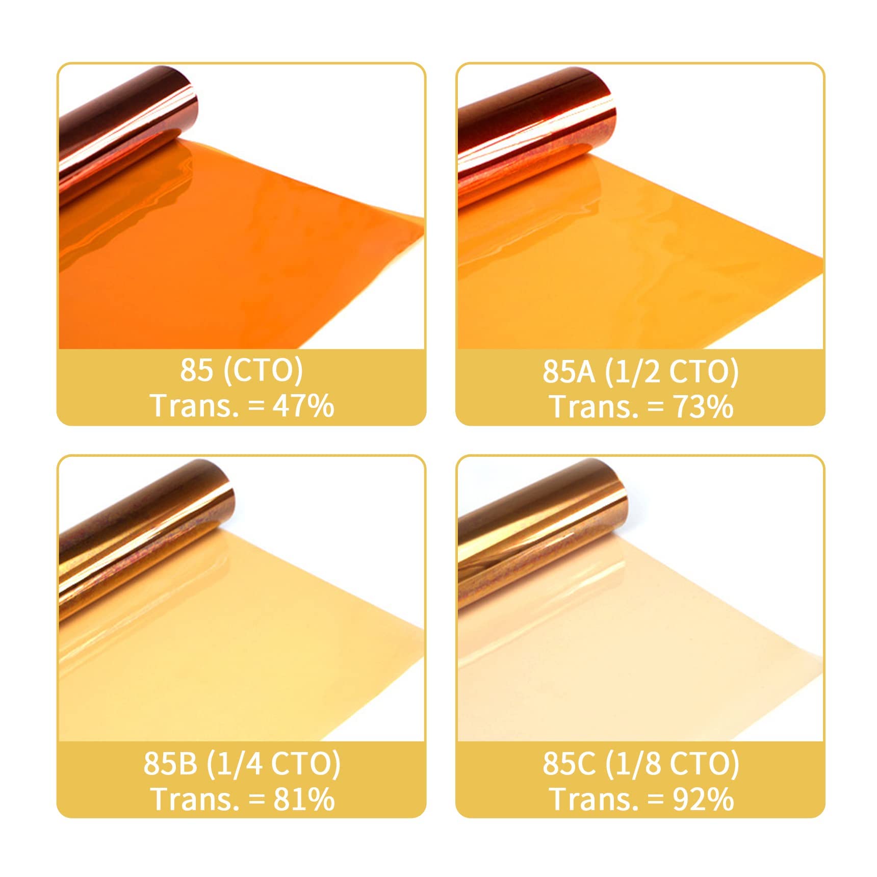 4PCS 40x50cm Filtros Gel cto Naranja Corrección de Color Transparente Láminas Gelatinas Película Iluminación para Foco de 800W Flash Estroboscópico Luz Fotografía Estudio Fotográfico