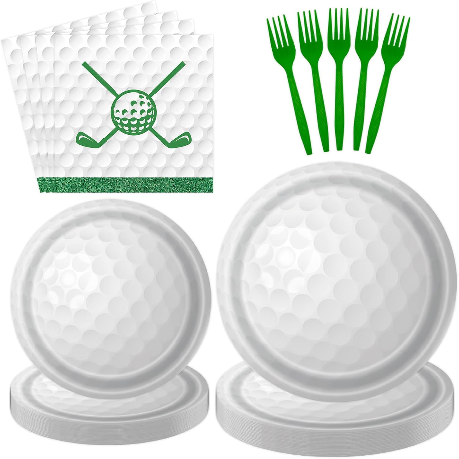 96 Pcs Golf Plates and Napkins Party Supplies, Golf Ball Birthday Paper Plates Napkins and Forks Disposable Tableware Set for Sports Theme Party Decorations Serves 24 (Golf)