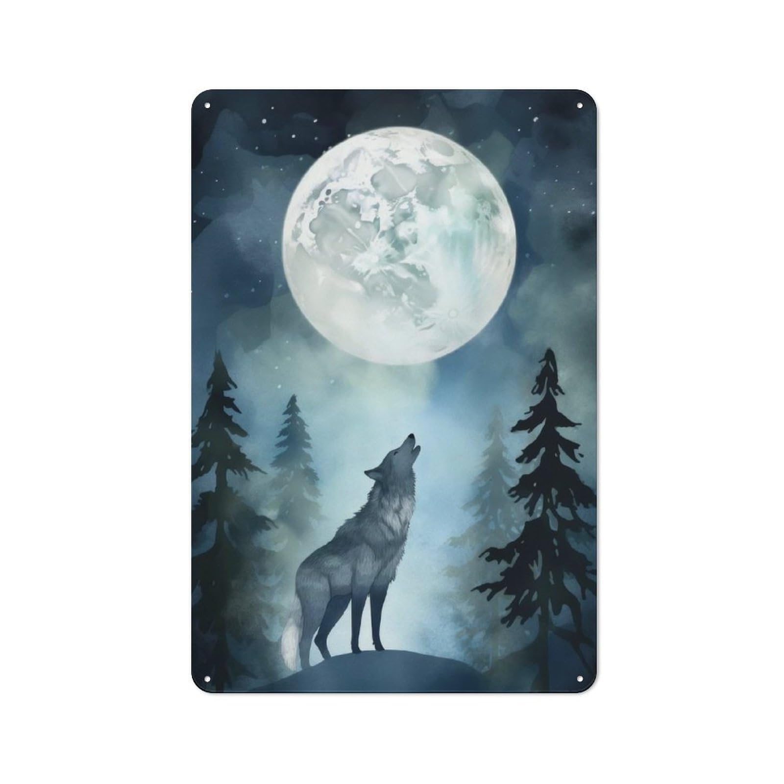 Junmoney Wolf Howling At The Moon Rustic Metal Sign 30X20cm For Lounge Or Reading Corner, For Reading Corner Decorators