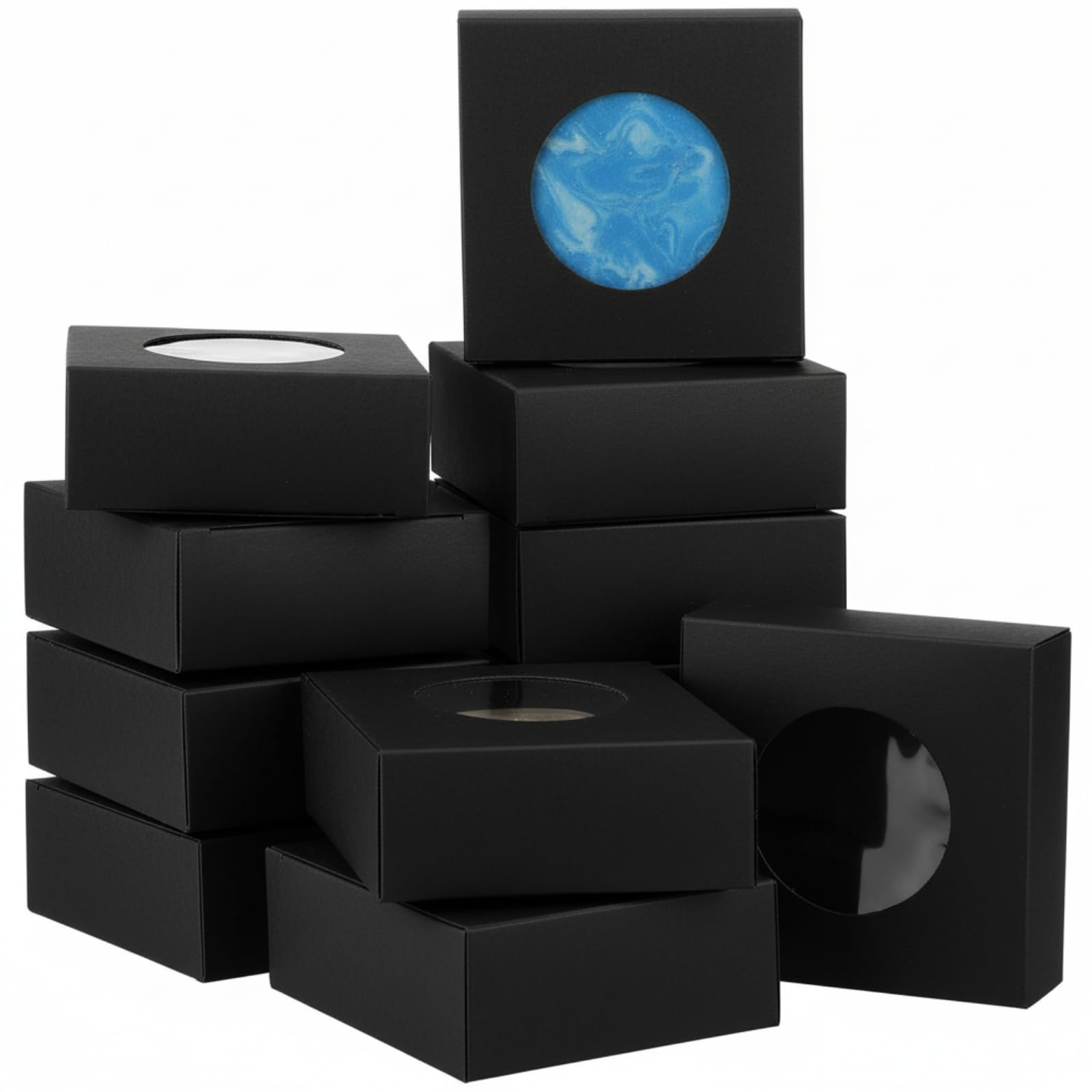 Chinco 30 Pcs Kraft Paper Box with Clear Window Homemade Soap Boxes Presents Packaging Boxes for Bakery Cookies Packaging Candy Wedding Birthday Party Gift Boxes(3 x 3 x 1.2 Inch,Black)