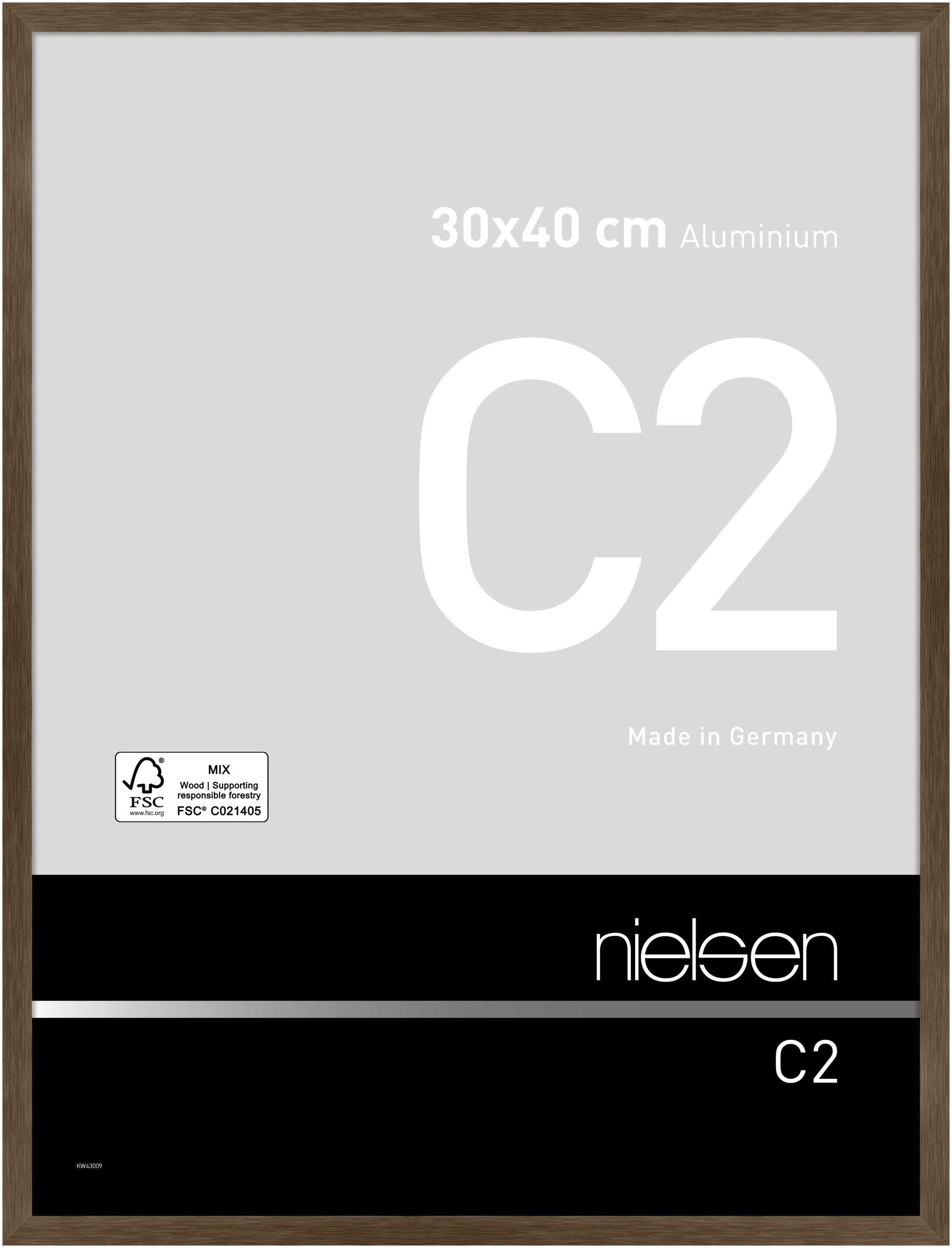 Cadre photo 30x40 cm Nielsen C2 en aluminium coloris Noyer mat avec verre véritable
