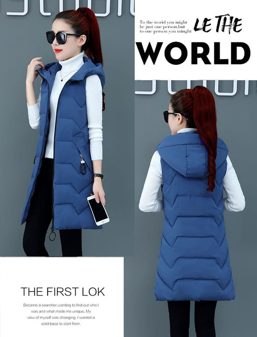 Gilet in Piumino Donna Gilet Trapuntato Autunno Invernali Smanicato Piumino Canottiera Mode Leggermente Imbottito Giacca con Cappuccio Gilet con Tasche Casual con Cerniera Outerwear,Blu,M