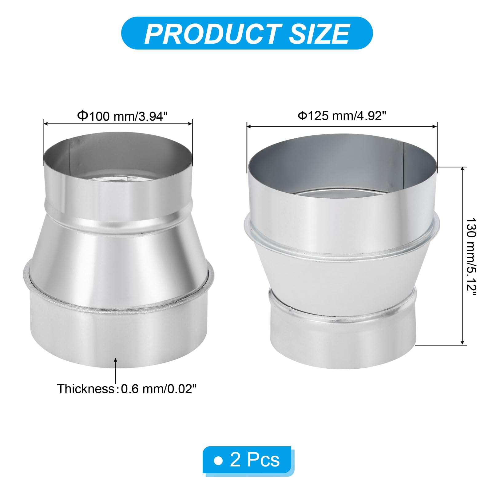 PATIKIL 5 Inch to 4 Inch Round Duct Reducer Increaser Connector - Image 2