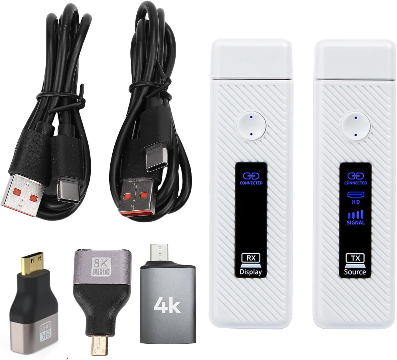 Wireless HD Transmitter and Receiver, 8K 4K Decode 1080P Output 5G 2.4G Dual Band 197ft Range Zero Latency, with LDS Antenna Mirror Extension Mode (White)