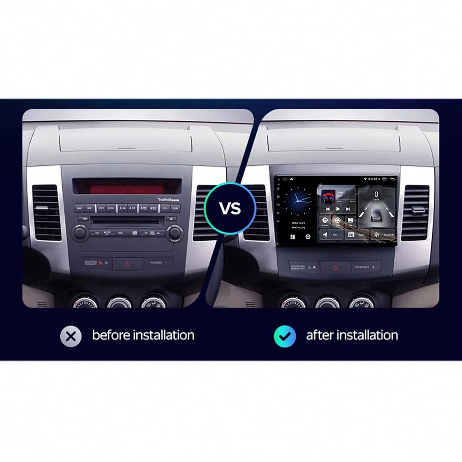 Autoradio 2 Din Bluetooth per Mitsubishi Outlander 2006-2012 Wireless Carplay Android Auto Stereo Auto Bluetooth Ips con Pantalla Táctil con Gps, 8 Nucleo 6G+128G