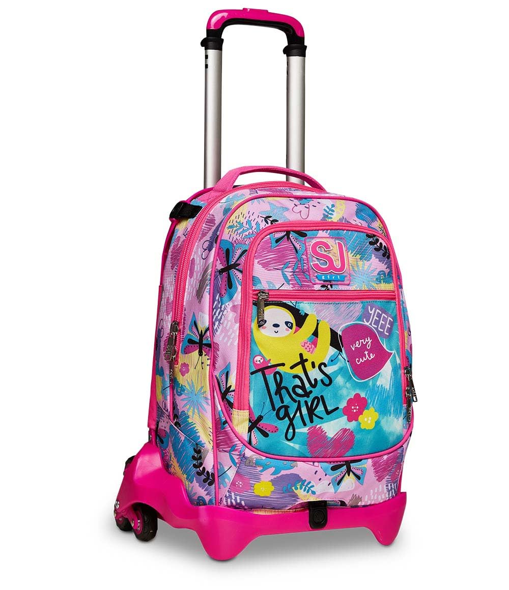 Kiss IKKS London 2014 Trolley Zaino Cartella Rosa Per Bambina - Borsa Scuola 49 Cm Con Ruote - 3